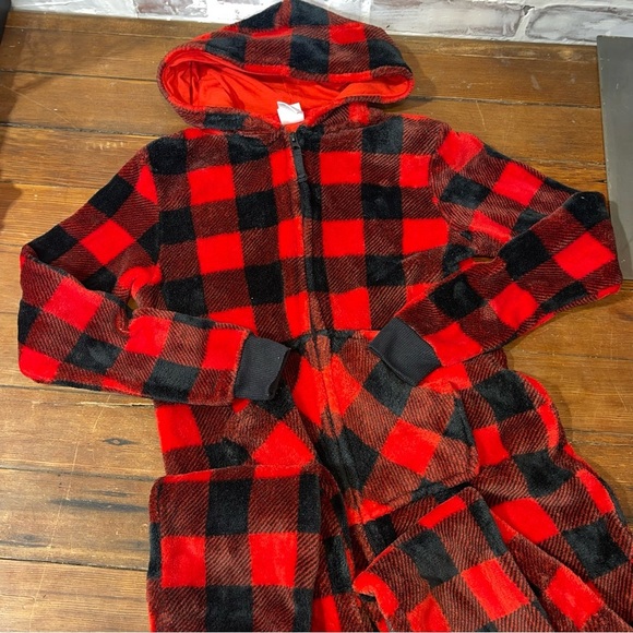 Red and Black Plaid Hooded Onesie sleeper 14 - Picture 1 of 5